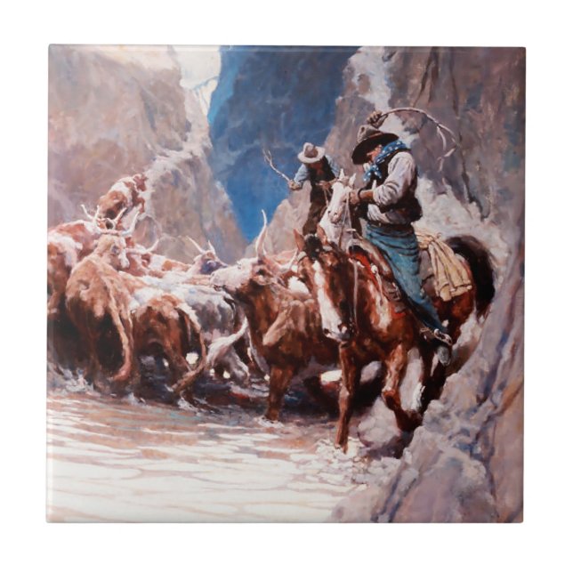 Rounding Up Western Art by NC Wyeth Ceramic Tile (Front)