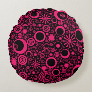 Rounds-Pink-Black Round Throw Pillow