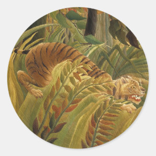 Rousseau Jungle Tropical Tiger Art Classic Round Sticker