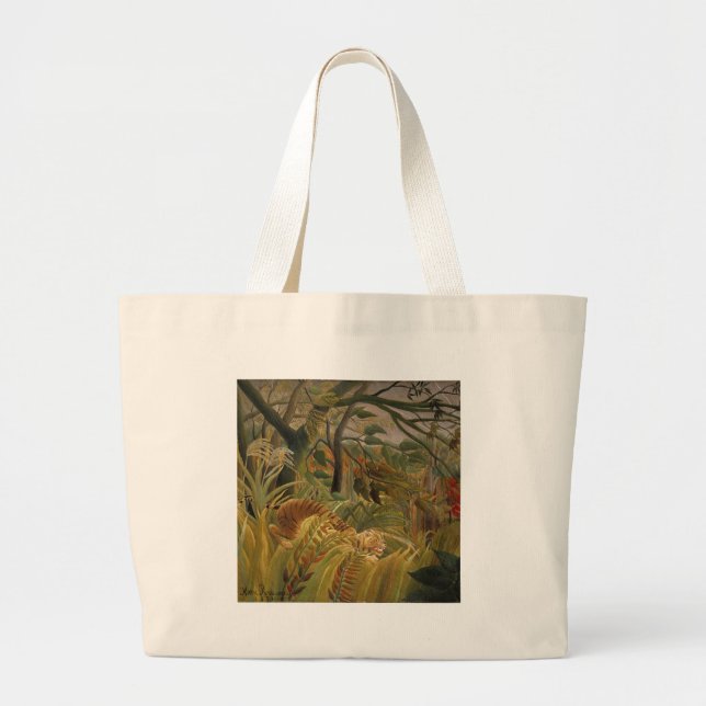 Rousseau Jungle Tropical Tiger Art Large Tote Bag (Front)