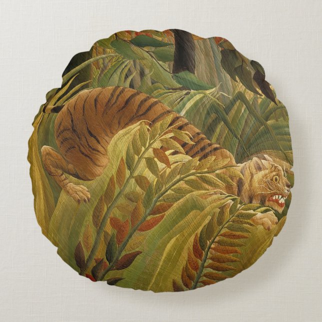 Rousseau Jungle Tropical Tiger Art Round Cushion (Front)