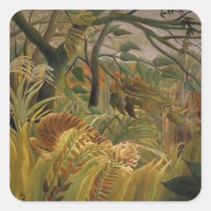 Rousseau Jungle Tropical Tiger Art Square Sticker
