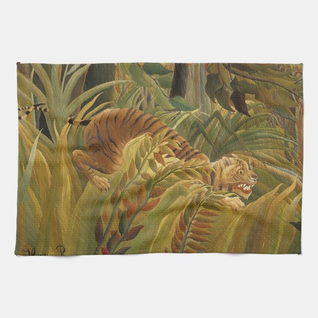 Rousseau Jungle Tropical Tiger Art Tea Towel (Horizontal)