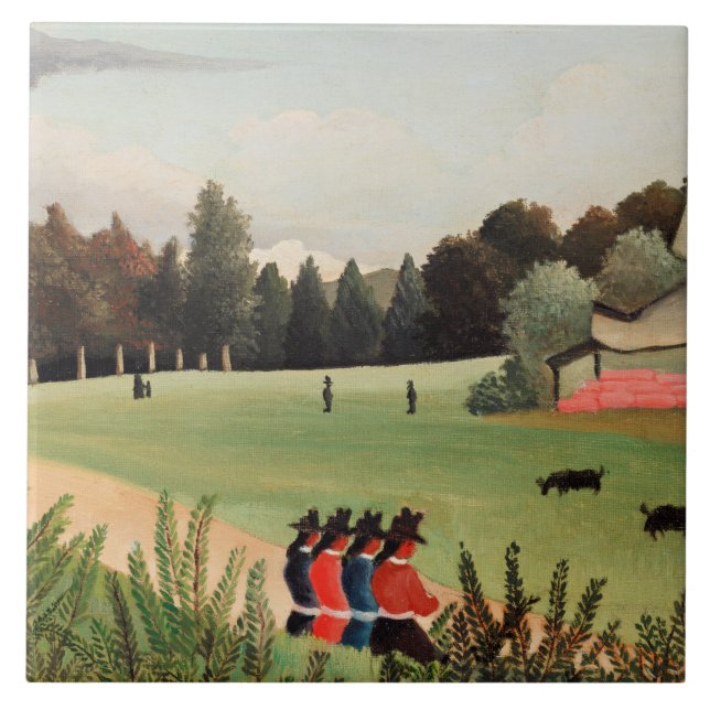 Rousseau - Landscape and Four Young Girls Ceramic Tile (Front)