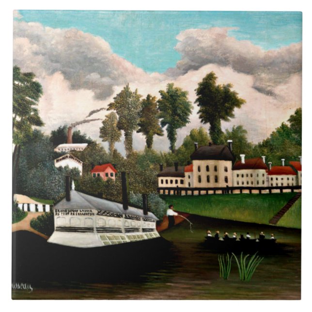 Rousseau - The Laundry Boat, popular painting Ceramic Tile (Front)