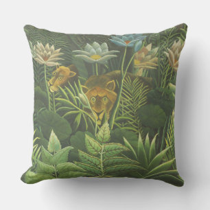 Rousseau Tropical Jungle Lion Painting Cushion