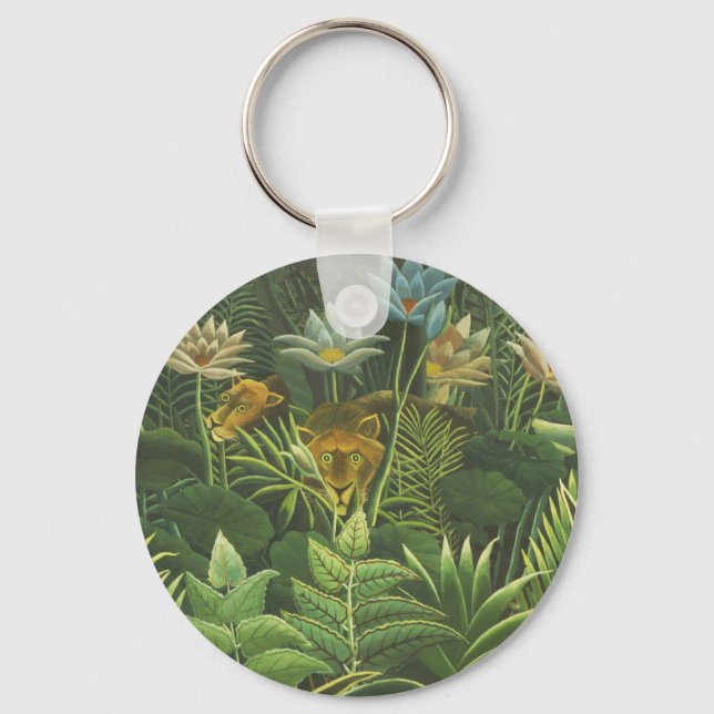 Rousseau Tropical Jungle Lion Painting Key Ring (Front)