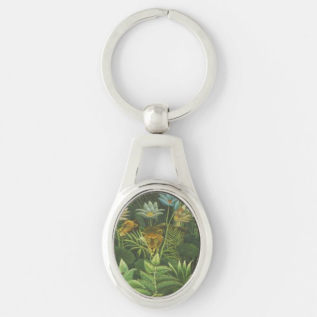 Rousseau Tropical Jungle Lion Painting Key Ring (Front)