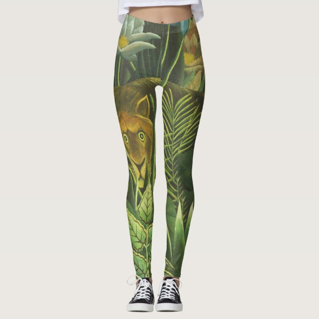Rousseau Tropical Jungle Lion Painting Leggings (Front)