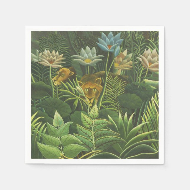 Rousseau Tropical Jungle Lion Painting Napkin (Front)