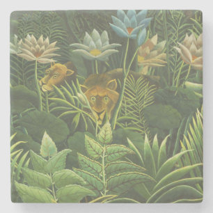 Rousseau Tropical Jungle Lion Painting Stone Coaster