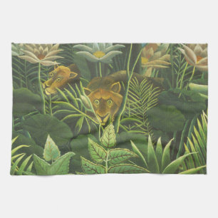 Rousseau Tropical Jungle Lion Painting Tea Towel