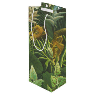 Rousseau Tropical Jungle Lion Painting Wine Gift Bag