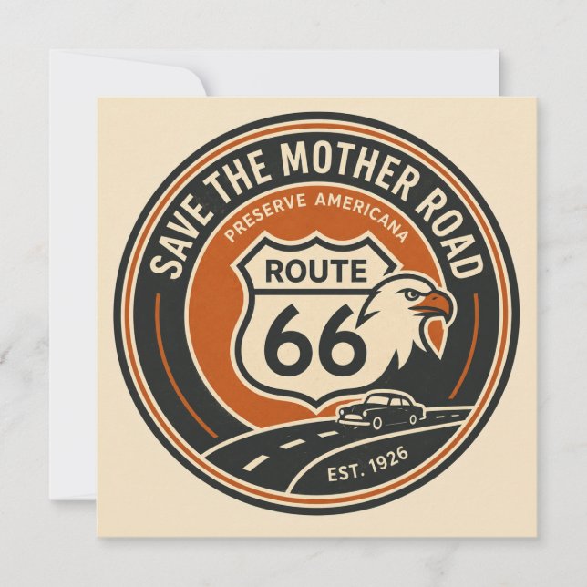 Route 66 American Eagle Classic Car Emblem Card (Front)