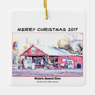 Route 66 Arizona General Store Watercolor Template Ceramic Ornament
