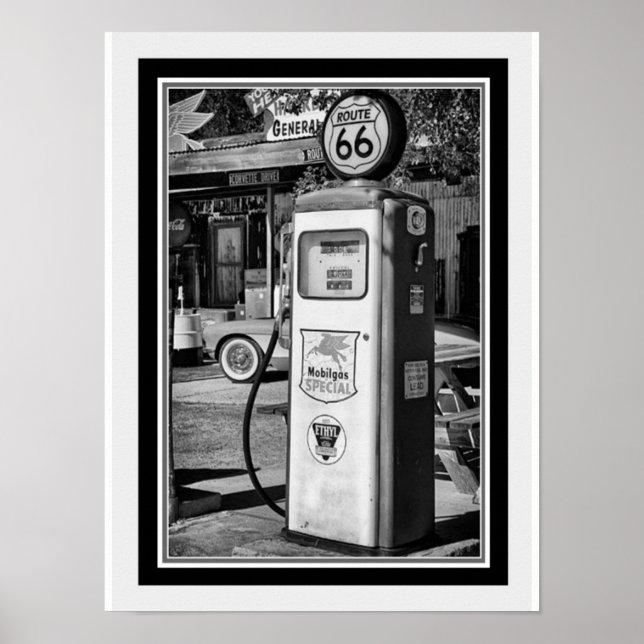 Route 66 B&W Gas Pump Photo 12 x 16 Poster (Front)