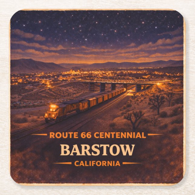 Route 66 Barstow Train Barware Nights Square Paper Coaster (Front)