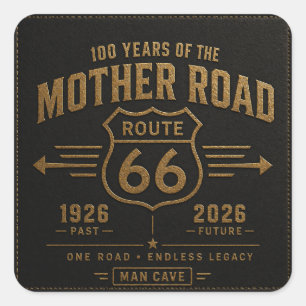 route 66 Black Gold Garage Americana Badge Square Sticker