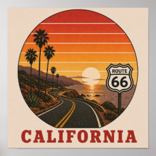 Route 66 California Coastal Sunset Highway Poster
