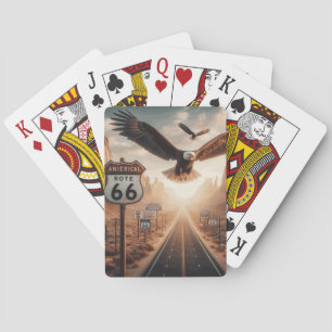 Route 66 card game with eagle in flight.