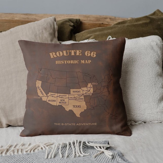 Route 66 Centennial 8-State Map Living Room Decor Cushion (Creator Uploaded)