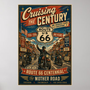 route 66 Centennial Biker Main Street Poster