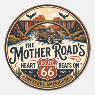 Route 66 Centennial Mother Road Heart Beats On Classic Round Sticker