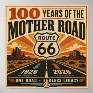 route 66 Centennial Retro Highway Wall Decor Art
