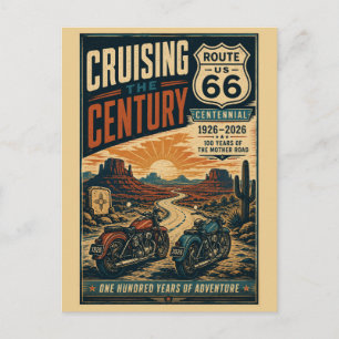 Route 66 Centennial Vintage Motorcycle Desert Ride Postcard