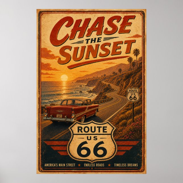 Route 66 Chase Sunset Road Art Poster (Front)