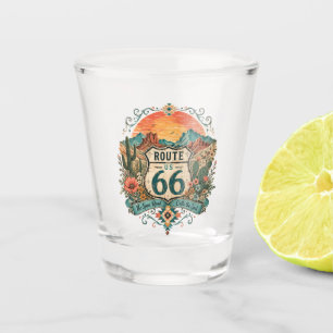 Route 66 Chasing Sunsets Road Trip Bar Toast Art Shot Glass
