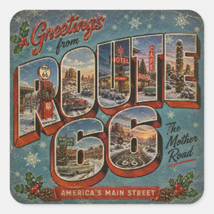 Route 66 Christmas Big Letter Postcard Square Sticker