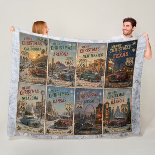 Route 66 Christmas Road Trip Memories Fleece Blanket
