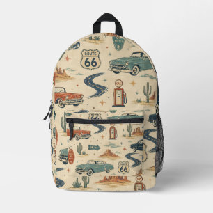 route 66 Classic Cars Desert Highway Pattern Printed Backpack