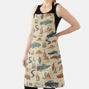 route 66 Classic Cars Desert Highway Retro Art Apron