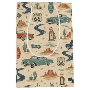 route 66 Classic Cars Retro Roadside Gift Art Medium Gift Bag