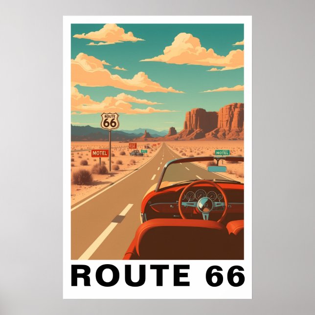 Route 66 Classic Road Trip Travel Art Poster (Front)