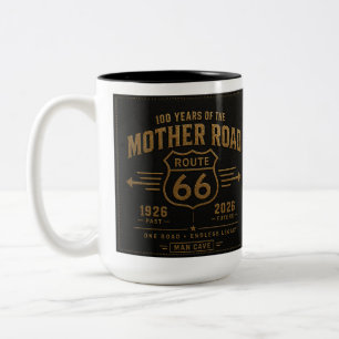 route 66 Coffee Stop Black Gold Americana Art Two-Tone Coffee Mug