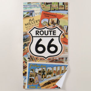 Route 66 Colourful Postcard Beach Towel