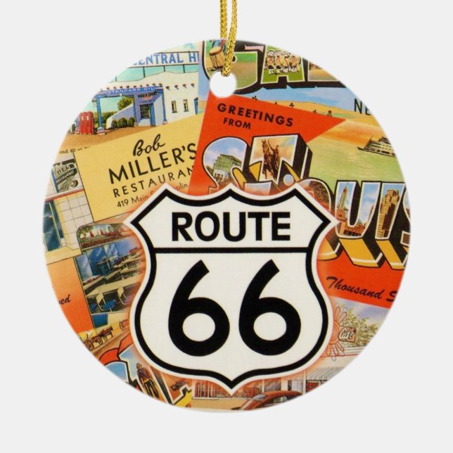  Route 66 Colourful Postcard Ceramic Ornament (Front)