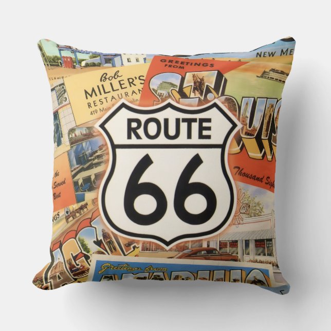  Route 66 Colourful Postcard Cushion (Front)