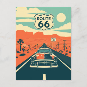 Route 66 Contrast Design with Classic Car Postcard