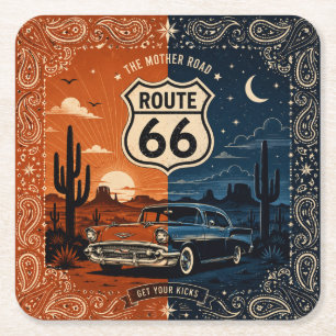 Route 66 Desert Bar Room Style Square Paper Coaster