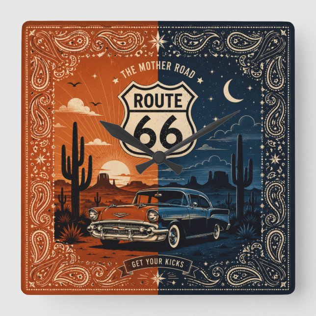 Route 66 Desert Night Wall Timepiece Square Wall Clock (Front)