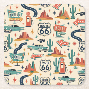 Route 66 Diner Party Drink Table Americana Square Paper Coaster