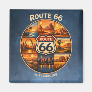 Route 66 Dream Stops Dark Blue Travel Scenes Magnet