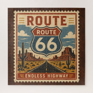Route 66 Endless Highway Vintage Postage Leisure  Jigsaw Puzzle