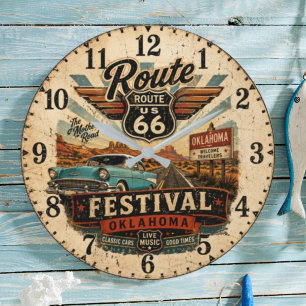 Route 66 Festival Oklahoma Vintage Road Trip Large Clock