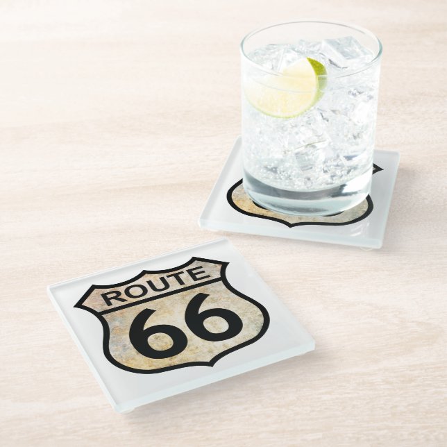 Route 66 glass coaster (Angled)