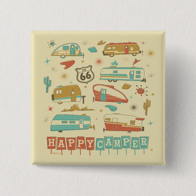 Route 66 Happy Camper 15 Cm Square Badge (Front)